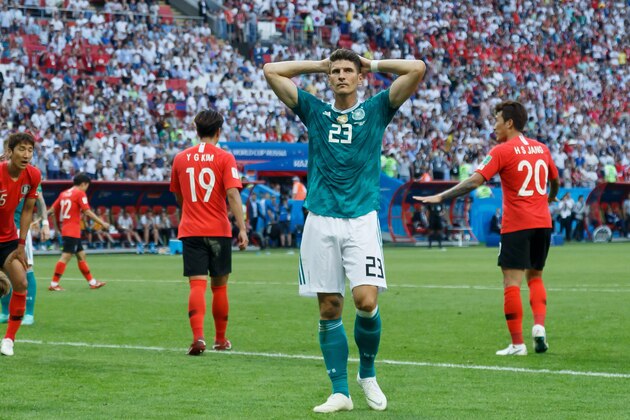 KAZAN, RUSSIA - JUNE 27: Mario Gomez of Germany looks dejected after the 2018 FIFA World Cup Russia group F match between Korea Republic and Germany at Kazan Arena on June 27, 2018 in Kazan, Russia. (Photo by TF-Images/Getty Images)