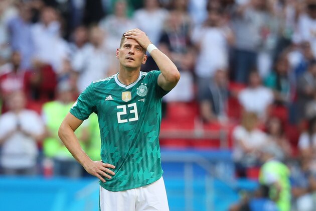 KAZAN, RUSSIA - JUNE 27: Mario Gomez of Germany looks on dejectedly at the end of the 2018 FIFA World Cup Russia group F match between Korea Republic and Germany at Kazan Arena on June 27, 2018 in Kazan, Russia. (Photo by Matthew Ashton - AMA/Getty Images) KAZAN, RUSSIA - JUNE 27: Mario Gomez of Germany looks on dejectedly at the end of the 2018 FIFA World Cup Russia group F match between Korea Republic and Germany at Kazan Arena on June 27, 2018 in Kazan, Russia. (Photo by Matthew Ashton - AMA/Getty Images)