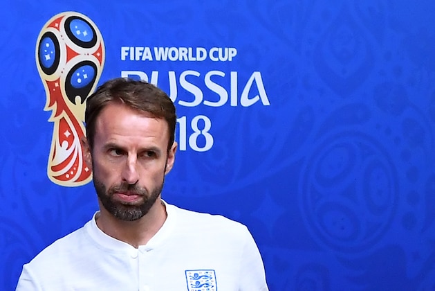 England's coach Gareth Southgate arrives for a press conference on the eve of the Russia 2018 World Cup Group G football match between England and Belgium at the Kaliningrad stadium on June 27, 2018 in Kaliningrad. (Photo by Attila KISBENEDEK / AFP)        (Photo credit should read ATTILA KISBENEDEK/AFP/Getty Images)