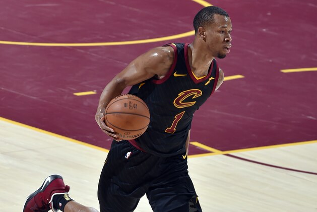 CLEVELAND,OH - Rodney Hood #1 of the Cleveland Cavaliers handles the ball during the game against the Golden State Warriors in Game Four of the 2018 NBA Finals on June 8, 2018 at Quicken Loans Arena in Cleveland, Ohio. NOTE TO USER: User expressly acknowledges and agrees that, by downloading and/or using this photograph, user is consenting to the terms and conditions of the Getty Images License Agreement. Mandatory Copyright Notice: Copyright 2018 NBAE (Photo by David Liam Kyle/NBAE via Getty Images)