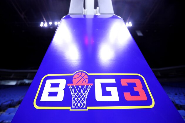 TULSA, OK - JULY 09:  A detail view of BIG3 logos during week three of the BIG3 three on three basketball league at BOK Center on July 9, 2017 in Tulsa, Oklahoma.  (Photo by Ronald Martinez/BIG3/Getty Images)