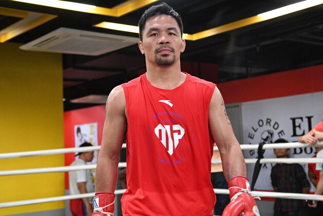 This photo taken on May 17, 2018 shows Philippine boxing icon Manny Pacquiao during a training session at a gym in Manila, ahead of his world welterweight boxing championship bout against Argentina's Lucas Matthysse in July. (Photo by TED ALJIBE / AFP)        (Photo credit should read TED ALJIBE/AFP/Getty Images)