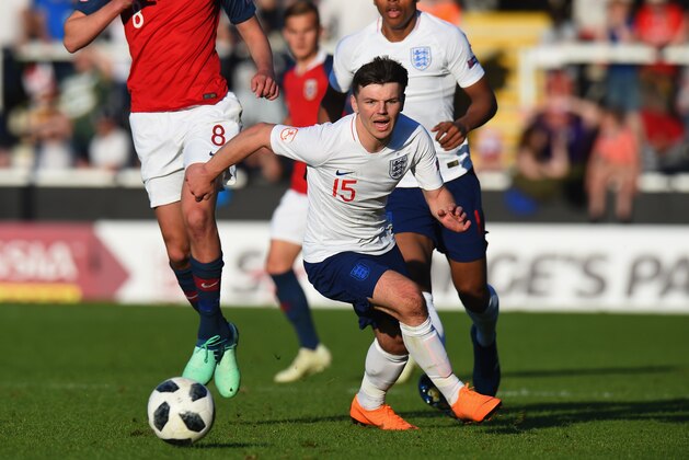 BURTON-UPON-TRENT, ENGLAND - MAY 13:  Bobby Duncan of England during the UEFA European Under-17 Championship Between Norway and England at Pirelli Stadium on May 13, 2018 in Burton-upon-Trent, England.  (Photo by Tony Marshall/Getty Images)