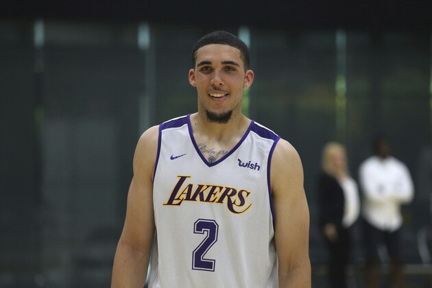 LiAngelo Ball participates in a pre-draft workout at the Los Angeles Lakers' NBA basketball facility in El Segundo, Calif., Tuesday, May 29, 2018. (AP Photo/Reed Saxon)