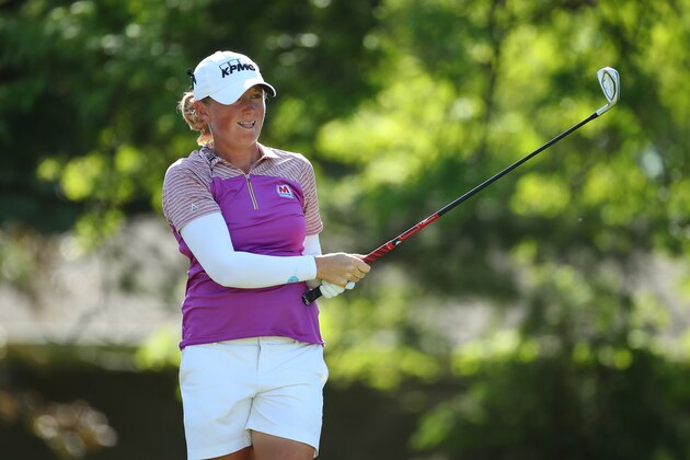 ANN ARBOR, MI - MAY 27: Stacy Lewis watches her tee shot on the 16th hole during the final round of the LPGA Volvik Championship on May 27, 2018 at Travis Pointe Country Club Ann Arbor, Michigan. (Photo by Gregory Shamus/Getty Images)
