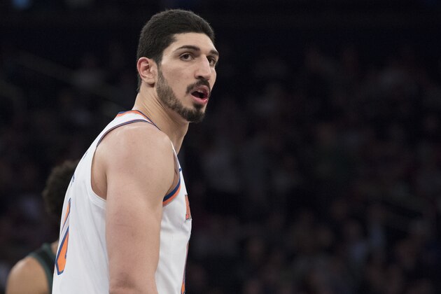 New York Knicks center Enes Kanter pauses on the court during the second half of an NBA basketball game against the Milwaukee Bucks, Tuesday, Feb. 6, 2018, at Madison Square Garden in New York. The Bucks won 103-89. (AP Photo/Mary Altaffer) New York Knicks center Enes Kanter pauses on the court during the second half of an NBA basketball game against the Milwaukee Bucks, Tuesday, Feb. 6, 2018, at Madison Square Garden in New York. The Bucks won 103-89. (AP Photo/Mary Altaffer)