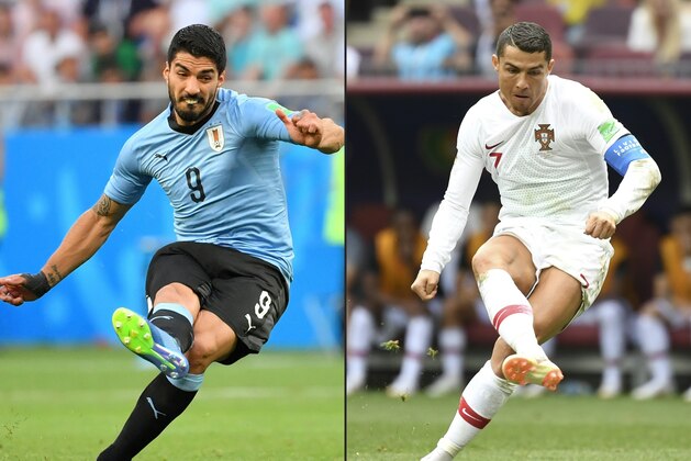 (COMBO) This combination of pictures created on June 28, 2018 shows Uruguay's forward Luis Suarez (L) in Rostov-On-Don on June 20, 2018, and Portugal's forward Cristiano Ronaldo in Moscow on June 20, 2018. - The European champions, Portugal, will face Uruguay in Sochi on June 30, for a place in the quarter-finals after finishing as runners-up behind Spain in Group B. (Photos by Pascal GUYOT and Kirill KUDRYAVTSEV / AFP) / RESTRICTED TO EDITORIAL USE - NO MOBILE PUSH ALERTS/DOWNLOADS
RESTRICTED TO EDITORIAL USE - NO MOBILE PUSH ALERTS/DOWNLOADS        (Photo credit should read PASCAL GUYOT,KIRILL KUDRYAVTSEV/AFP/Getty Images)