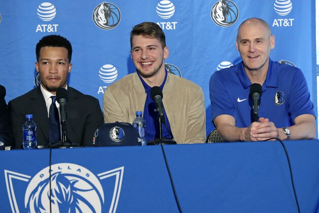 DALLAS, TX - JUNE 22: Draft Pick Luka Doncic speaks at the Post NBA Draft press conference on June 22, 2018 at the American Airlines Center in Dallas, Texas. NOTE TO USER: User expressly acknowledges and agrees that, by downloading and or using this photograph, User is consenting to the terms and conditions of the Getty Images License Agreement. Mandatory Copyright Notice: Copyright 2018 NBAE (Photo by Glenn James/NBAE via Getty Images)