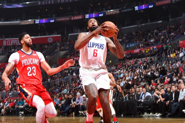 LOS ANGELES, CA - APRIL 9: DeAndre Jordan #6 of the LA Clippers handles the ball against the New Orleans Pelicans on April 9, 2018 at STAPLES Center in Los Angeles, California. NOTE TO USER: User expressly acknowledges and agrees that, by downloading and/or using this Photograph, user is consenting to the terms and conditions of the Getty Images License Agreement. Mandatory Copyright Notice: Copyright 2018 NBAE (Photo by Andrew D. Bernstein/NBAE via Getty Images) LOS ANGELES, CA - APRIL 9: DeAndre Jordan #6 of the LA Clippers handles the ball against the New Orleans Pelicans on April 9, 2018 at STAPLES Center in Los Angeles, California. NOTE TO USER: User expressly acknowledges and agrees that, by downloading and/or using this Photograph, user is consenting to the terms and conditions of the Getty Images License Agreement. Mandatory Copyright Notice: Copyright 2018 NBAE (Photo by Andrew D. Bernstein/NBAE via Getty Images)