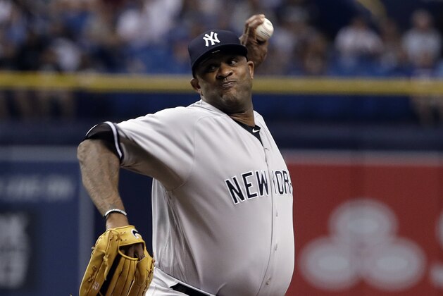 New York Yankees starting pitcher CC Sabathia delivers to the Tampa Bay Rays during the first inning of a baseball game Friday, June 22, 2018, in St. Petersburg, Fla. (AP Photo/Chris O'Meara) New York Yankees starting pitcher CC Sabathia delivers to the Tampa Bay Rays during the first inning of a baseball game Friday, June 22, 2018, in St. Petersburg, Fla. (AP Photo/Chris O'Meara)