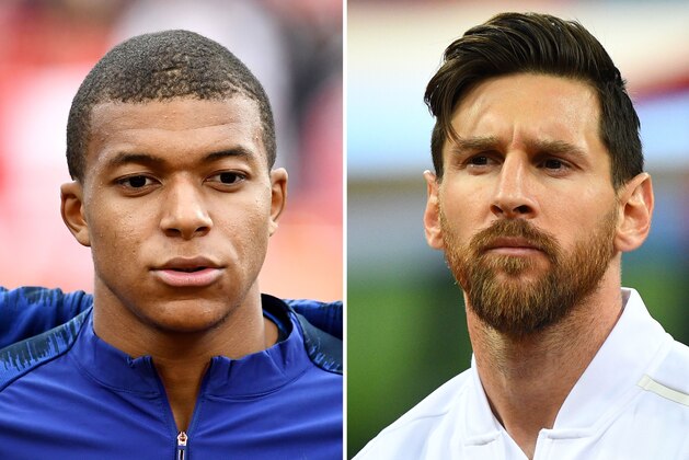 (COMBO) This combination of photos created on June 28, 2018 shows France's forward Kylian Mbappe in Yekaterinburg on June 21, 2018 (L) and Argentina's forward Lionel Messi in Nizhny Novgorod on June 21, 2018. - France will play Argentina in their Russia 2018 World Cup round of 16 football match at the Kazan Arena in Kazan on June 30, 2018. (Photo by Franck FIFE and Johannes EISELE / AFP)        (Photo credit should read FRANCK FIFE,JOHANNES EISELE/AFP/Getty Images)