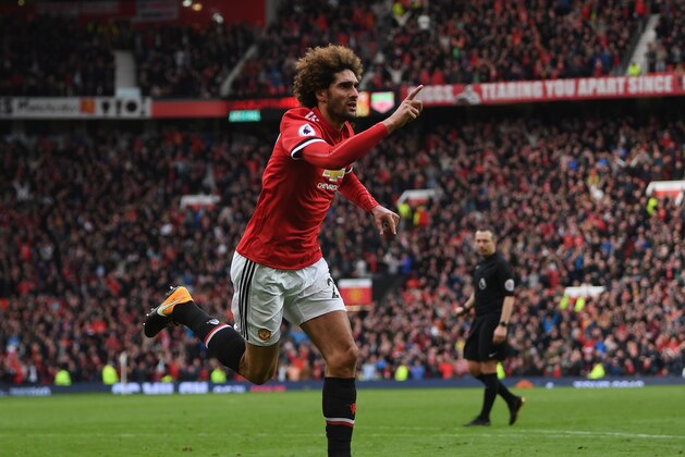 MANCHESTER, ENGLAND - APRIL 29:  Marouane Fellaini of Manchester United celebrates after scoring his sides second goal during the Premier League match between Manchester United and Arsenal at Old Trafford on April 29, 2018 in Manchester, England.  (Photo by Shaun Botterill/Getty Images)