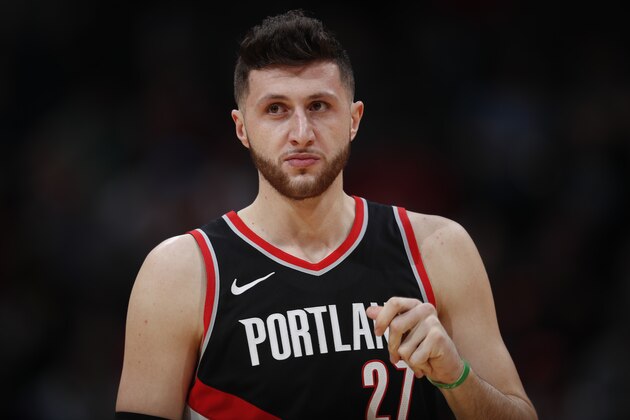Portland Trail Blazers center Jusuf Nurkic (27) in the first half of an NBA basketball game Monday, Jan. 22, 2018, in Denver. (AP Photo/David Zalubowski)