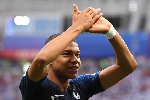 KAZAN, RUSSIA - JUNE 30:  Kylian Mbappe of France celebrates victory following the 2018 FIFA World Cup Russia Round of 16 match between France and Argentina at Kazan Arena on June 30, 2018 in Kazan, Russia.  (Photo by Laurence Griffiths/Getty Images)