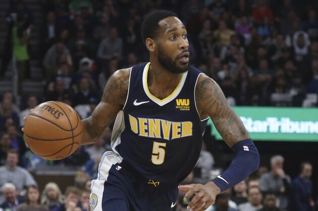 Denver Nuggets' Will Barton plays against the Minnesota Timberwolvesin the second half of an NBA basketball game Wednesday, April 11, 2018, in Minneapolis. (AP Photo/Jim Mone)