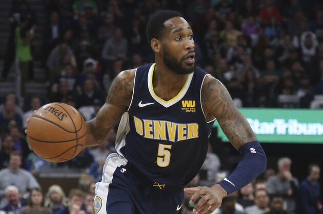 Denver Nuggets' Will Barton plays against the Minnesota Timberwolvesin the second half of an NBA basketball game Wednesday, April 11, 2018, in Minneapolis. (AP Photo/Jim Mone)