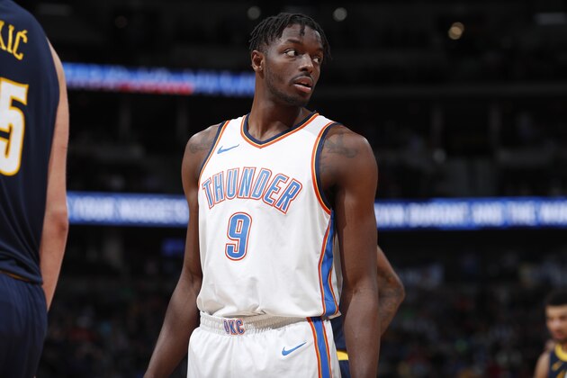 Oklahoma City Thunder forward Jerami Grant (9) in the first half of an NBA basketball game Thursday, Feb. 1, 2018. (AP Photo/David Zalubowski)
