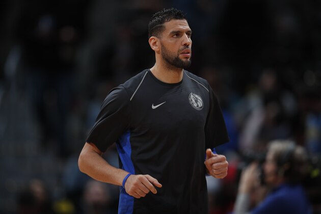 Dallas Mavericks center Salah Mejri (50) in the second half of an NBA basketball game Tuesday, Jan. 16, 2018, in Denver. The Nuggets won 105-102. (AP Photo/David Zalubowski)