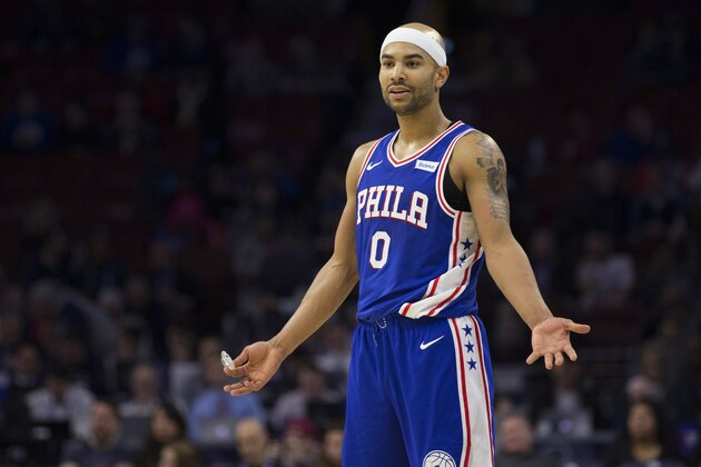 PHILADELPHIA, PA - DECEMBER 19: Jerryd Bayless #0 of the Philadelphia 76ers reacts in the fourth quarter against the Sacramento Kings at the Wells Fargo Center on December 19, 2017 in Philadelphia, Pennsylvania. The Kings defeated the 76ers 101-95. NOTE TO USER: User expressly acknowledges and agrees that, by downloading and or using this photograph, User is consenting to the terms and conditions of the Getty Images License Agreement. (Photo by Mitchell Leff/Getty Images)