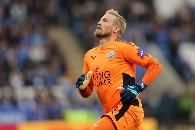 LEICESTER, ENGLAND - APRIL 07: Kasper Schmeichel of Leicester City during the Premier League match between Leicester City and Newcastle United at The King Power Stadium on April 7, 2018 in Leicester, England. (Photo by James Williamson - AMA/Getty Images)