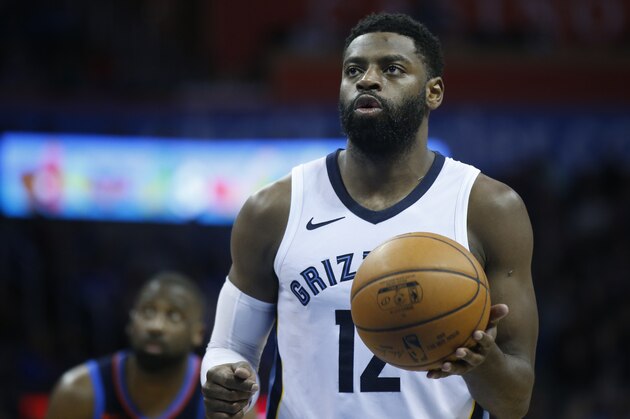 Memphis Grizzlies guard Tyreke Evans (12) during an NBA basketball game against the Oklahoma City Thunder in Oklahoma City, Sunday, Feb. 11, 2018. (AP Photo/Sue Ogrocki)