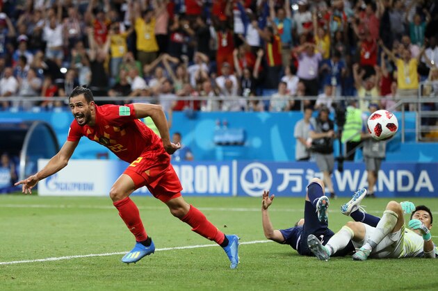 ROSTOV-ON-DON, RUSSIA - JULY 02:  Nacer Chadli of Belgium celebrates after scoring his team's third goal during the 2018 FIFA World Cup Russia Round of 16 match between Belgium and Japan at Rostov Arena on July 2, 2018 in Rostov-on-Don, Russia.  (Photo by Kevin C. Cox/Getty Images)