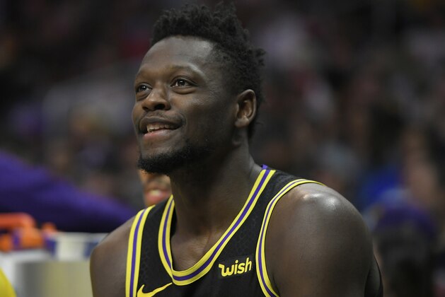 LOS ANGELES, CA - APRIL 11: Julius Randle #30 of the Los Angeles Lakers on the bench in the second half at Staples Center on April 11, 2018 in Los Angeles, California. NOTE TO USER: User expressly acknowledges and agrees that, by downloading and or using this photograph, User is consenting to the terms and conditions of the Getty Images License Agreement. (Photo by John McCoy/Getty Images) *** Local Caption *** Julius Randle LOS ANGELES, CA - APRIL 11: Julius Randle #30 of the Los Angeles Lakers on the bench in the second half at Staples Center on April 11, 2018 in Los Angeles, California. NOTE TO USER: User expressly acknowledges and agrees that, by downloading and or using this photograph, User is consenting to the terms and conditions of the Getty Images License Agreement. (Photo by John McCoy/Getty Images) *** Local Caption *** Julius Randle