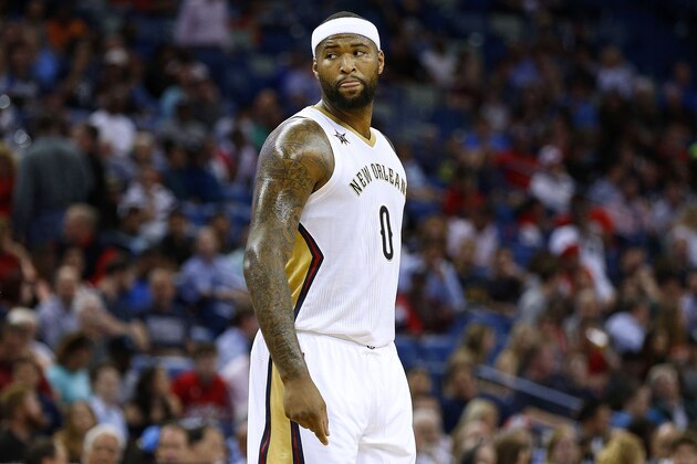 NEW ORLEANS, LA - MARCH 29:  DeMarcus Cousins #0 of the New Orleans Pelicans reacts during the first half of a game against the Dallas Mavericks at the Smoothie King Center on March 29, 2017 in New Orleans, Louisiana. NOTE TO USER: User expressly acknowledges and agrees that, by downloading and or using this photograph, User is consenting to the terms and conditions of the Getty Images License Agreement.  (Photo by Jonathan Bachman/Getty Images)