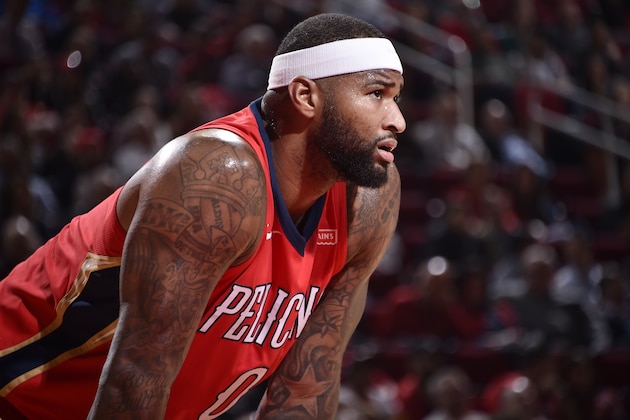 HOUSTON, TX - DECEMBER 11:  DeMarcus Cousins #0 of the New Orleans Pelicans reacts to a play against the Houston Rockets on December 11, 2017 at the Toyota Center in Houston, Texas. NOTE TO USER: User expressly acknowledges and agrees that, by downloading and or using this photograph, User is consenting to the terms and conditions of the Getty Images License Agreement. Mandatory Copyright Notice: Copyright 2017 NBAE (Photo by Bill Baptist/NBAE via Getty Images)