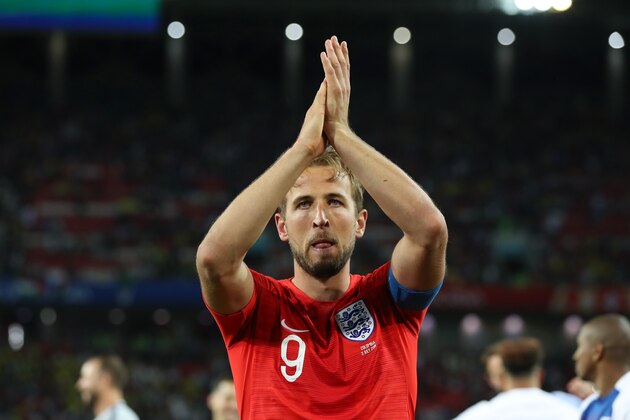 MOSCOW, RUSSIA - JULY 03:  Harry Kane of England celebrates following his sides victory in the 2018 FIFA World Cup Russia Round of 16 match between Colombia and England at Spartak Stadium on July 3, 2018 in Moscow, Russia.  (Photo by Ryan Pierse/Getty Images)