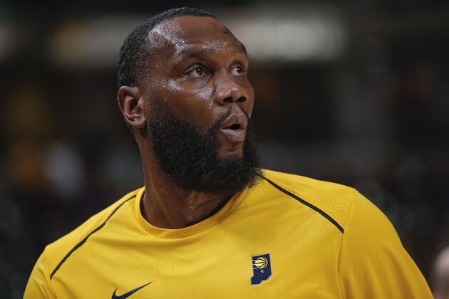INDIANAPOLIS, IN - MARCH 15: Al Jefferson #25 of the Indiana Pacers is seen before the game against the Toronto Raptors at Bankers Life Fieldhouse on March 15, 2018 in Indianapolis, Indiana. NOTE TO USER: User expressly acknowledges and agrees that, by downloading and or using this photograph, User is consenting to the terms and conditions of the Getty Images License Agreement.(Photo by Michael Hickey/Getty Images)