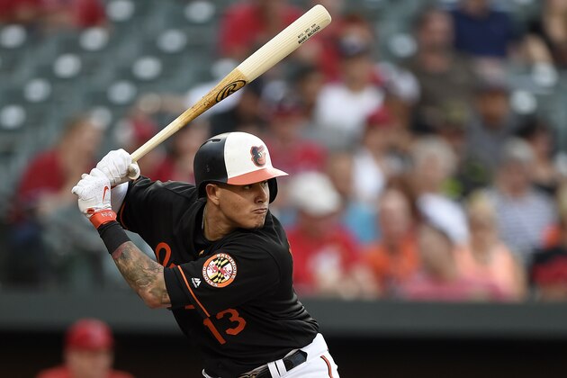 BALTIMORE, MD - JUNE 29: Manny Machado #13 of the Baltimore Orioles bats against the Los Angeles Angels of Anaheim in the first inning at Oriole Park at Camden Yards on June 29, 2018 in Baltimore, Maryland. (Photo by Patrick McDermott/Getty Images)