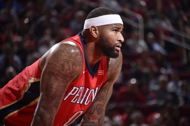 HOUSTON, TX - DECEMBER 11:  DeMarcus Cousins #0 of the New Orleans Pelicans reacts to a play against the Houston Rockets on December 11, 2017 at the Toyota Center in Houston, Texas. NOTE TO USER: User expressly acknowledges and agrees that, by downloading and or using this photograph, User is consenting to the terms and conditions of the Getty Images License Agreement. Mandatory Copyright Notice: Copyright 2017 NBAE (Photo by Bill Baptist/NBAE via Getty Images)