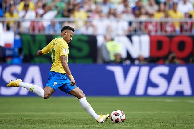 SAMARA, RUSSIA - JULY 02:  Neymar Jr of Brazil in action during the 2018 FIFA World Cup Russia Round of 16 match between Brazil and Mexico at Samara Arena on July 2, 2018 in Samara, Russia.  (Photo by Quality Sport Images/Getty Images)