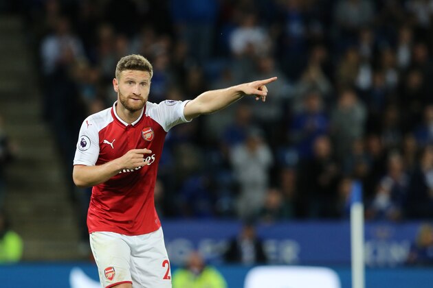 LEICESTER, ENGLAND - MAY 09: Shkodran Mustafi of Arsenal during the Premier League match between Leicester City and Arsenal at The King Power Stadium on May 9, 2018 in Leicester, England. (Photo by James Williamson - AMA/Getty Images)