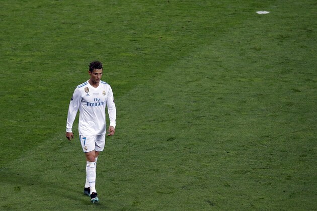 Real Madrid's Cristiano Ronaldo walks during the Champions League Final soccer match between Real Madrid and Liverpool at the Olimpiyskiy Stadium in Kiev, Ukraine, Saturday, May 26, 2018. (AP Photo/Darko Vojinovic)