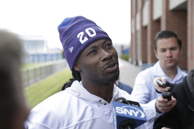 New York Giants' Janoris Jenkins speaks to reporters before a NFL football training camp in East Rutherford, N.J., Tuesday, April 24, 2018. (AP Photo/Seth Wenig)
