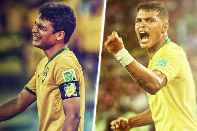 Brazil's defender Thiago Silva greets fans as he celebrates with teammates at the end of the Russia 2018 World Cup round of 16 football match between Brazil and Mexico at the Samara Arena in Samara on July 2, 2018. (Photo by MANAN VATSYAYANA / AFP) / RESTRICTED TO EDITORIAL USE - NO MOBILE PUSH ALERTS/DOWNLOADS        (Photo credit should read MANAN VATSYAYANA/AFP/Getty Images)