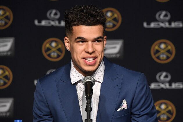 DENVER, CO - JUNE 22: Denver Nuggets draft pick, Michael Porter Jr., is introduced during a press conference on June 22, 2018 at the Pepsi Center in Denver, Colorado. NOTE TO USER: User expressly acknowledges and agrees that, by downloading and/or using this photograph, user is consenting to the terms and conditions of the Getty Images License Agreement. Mandatory Copyright Notice: Copyright 2018 NBAE (Photo by Garrett Ellwood/NBAE via Getty Images)