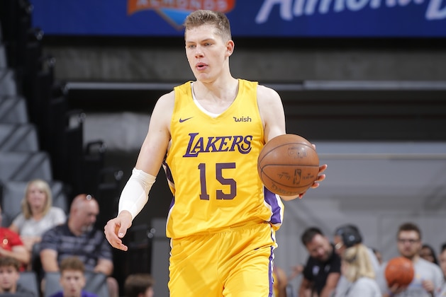 SACRAMENTO, CA - JULY 5: Moritz Wagner #15 of the Los Angeles Lakers handles the ball against the Golden State Warriors during the 2018 Summer League at the Golden 1 Center on July 5, 2018 in Sacramento, California. NOTE TO USER: User expressly acknowledges and agrees that, by downloading and or using this photograph, User is consenting to the terms and conditions of the Getty Images License Agreement. Mandatory Copyright Notice: Copyright 2018 NBAE (Photo by Rocky Widner/NBAE via Getty Images)