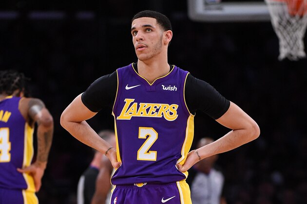 LOS ANGELES, CA - MARCH 28:  Lonzo Ball #2 of the Los Angeles Lakers stands on the court during the game against the Dallas Mavericks at Staples Center on March 28, 2018 in Los Angeles, California.  (Photo by Jayne Kamin-Oncea/Getty Images)  NOTE TO USER: User expressly acknowledges and agrees that, by downloading and or using this photograph, User is consenting to the terms and conditions of the Getty Images License Agreement.  (Photo by Jayne Kamin-Oncea/Getty Images)