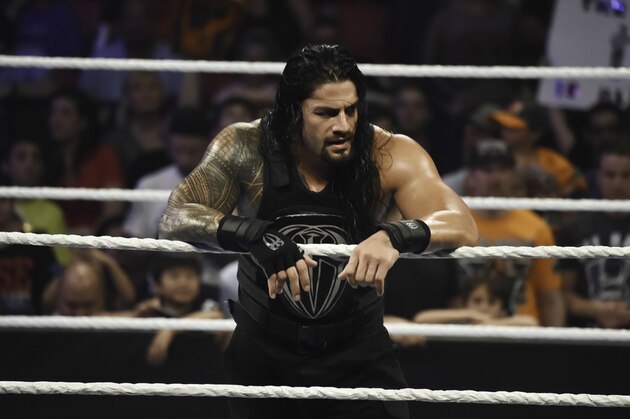 MIAMI, FL- SEPTEMBER 01: Roman Reigns looks on during the WWE Smackdown on September 1, 2015 at the American Airlines Arena in Miami, Florida.  (Photo by Ron ElkmanSports Imagery/Getty Images)