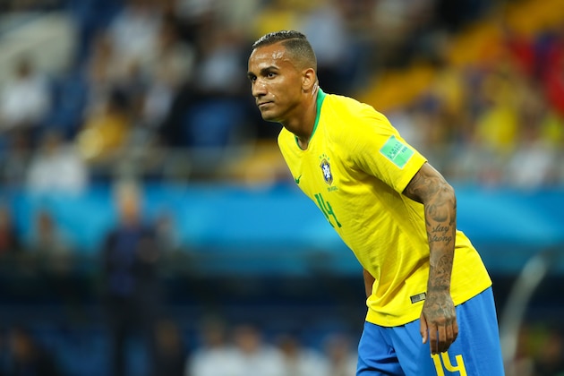ROSTOV-ON-DON, RUSSIA - JUNE 17:   Danilo of Brazil looks on during the 2018 FIFA World Cup Russia group E match between Brazil and Switzerland at Rostov Arena on June 17, 2018 in Rostov-on-Don, Russia. (Photo by Matthew Ashton - AMA/Getty Images)