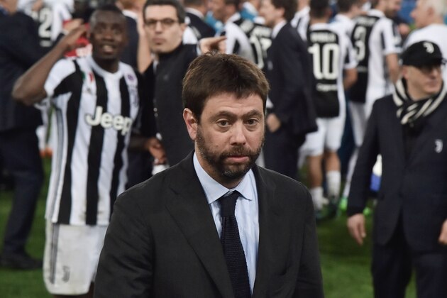 Juventus' president Andrea Agnelli looks on at the end of the Italian Tim Cup (Coppa Italia) final Juventus vs AC Milan at the Olympic stadium on May 9, 2018 in Rome. - Juventus crushed AC Milan 4-0 on today at the Stadio Olimpico to win a fourth consecutive Italian Cup. Mehdi Benatia opened the floodgates after 56 minutes for the first of a double of the night for the Moroccan with Douglas Costa also finding the net in the space of nine minutes. A Nikola Kalinic own goal accounted for the fourth. (Photo by TIZIANA FABI / AFP)        (Photo credit should read TIZIANA FABI/AFP/Getty Images)