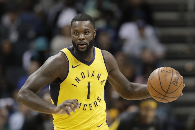 Indiana Pacers' Lance Stephenson (1) drives against the Charlotte Hornets during the second half of an NBA basketball game in Charlotte, N.C., Sunday, April 8, 2018. (AP Photo/Chuck Burton)