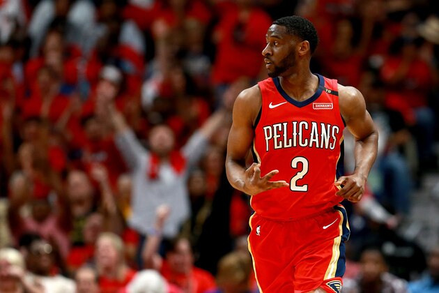NEW ORLEANS, LA - MAY 04:  Ian Clark #2 of the New Orleans Pelicans reacts after scorin a three pointer during Game Three of the Western Conference Semifinals of the 2018 NBA Playoffs against the Golden State Warriors at the Smoothie King Center on May 4, 2018 in New Orleans, Louisiana. NOTE TO USER: User expressly acknowledges and agrees that, by downloading and or using this photograph, User is consenting to the terms and conditions of the Getty Images License Agreement.  (Photo by Sean Gardner/Getty Images)