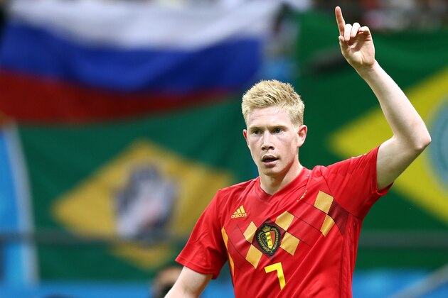 KAZAN, RUSSIA - JULY 06: Kevin De Bruyne of Belgium celebrates after scoring his team's second  during the 2018 FIFA World Cup Russia Quarter Final match between Brazil and Belgium at Kazan Arena on July 6, 2018 in Kazan, Russia. (Photo by Koji Watanabe/Getty Images)