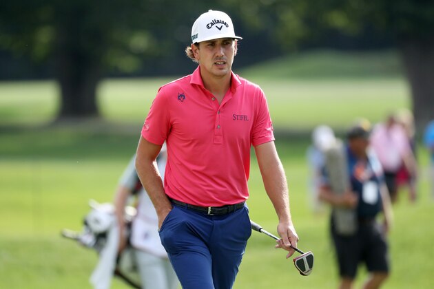 WHITE SULPHUR SPRINGS, WV - JULY 6: Kelly Kraft walks to the 17th green during round two of A Military Tribute At The Greenbrier held at the Old White TPC course on July 6, 2018 in White Sulphur Springs, West Virginia. (Photo by Rob Carr/Getty Images)