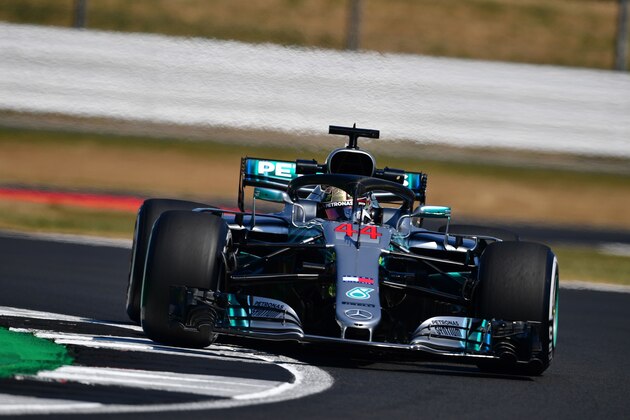 Mercedes' British driver Lewis Hamilton drives during the second practice session at Silverstone motor racing circuit in Silverstone, central England, on July 6, 2018 ahead of the British Formula One Grand Prix. (Photo by Andrej ISAKOVIC / AFP)        (Photo credit should read ANDREJ ISAKOVIC/AFP/Getty Images)