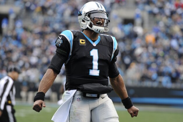 Carolina Panthers' Cam Newton (1) celebrates a touchdown against the Green Bay Packers during the second half of an NFL football game in Charlotte, N.C., Sunday, Dec. 17, 2017. (AP Photo/Mike McCarn)